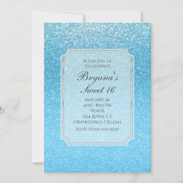 Cartes d'invitation de fête Sweet 16 pailletées de (Devant)