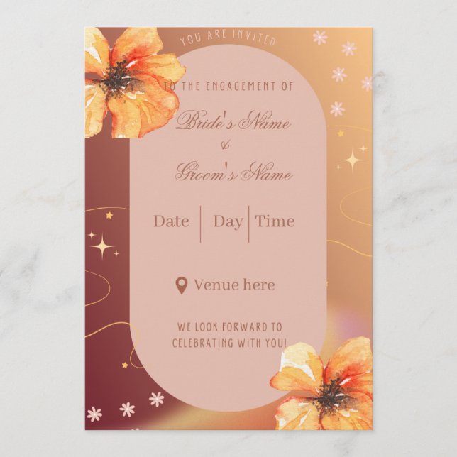 Cartes d'invitation de fiançailles florales élégan (Devant)