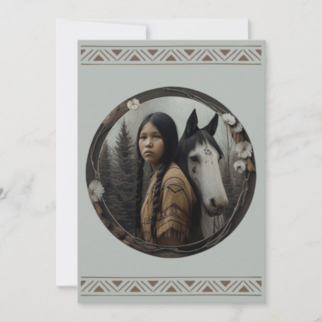 Cartes d'invitation de fille amérindienne à cheval (Devant)