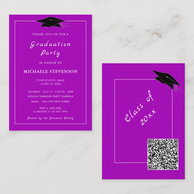 Cartes d'invitation de fin d'études avec QR Code E (Devant / Derrière)