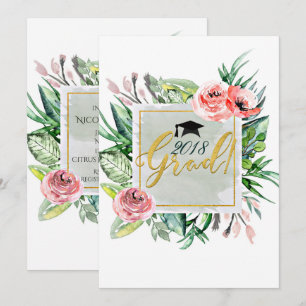 Cartes d'invitation de graduation florales moderne