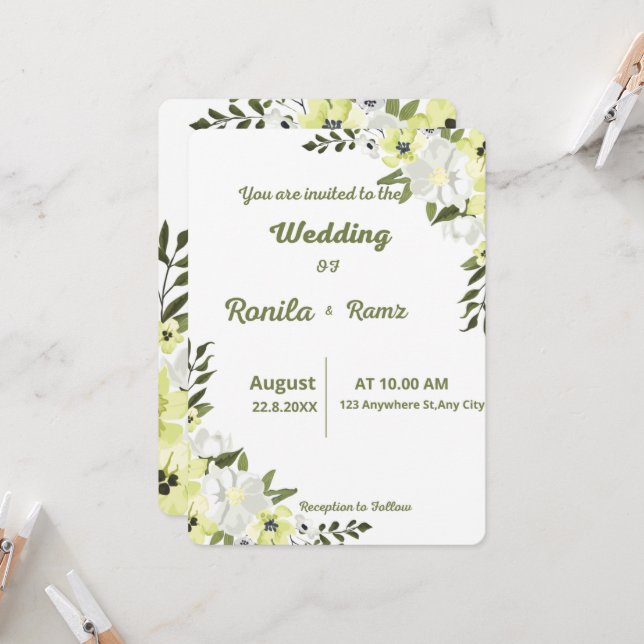 Cartes d'invitation de mariage (Devant/Arrière en situation)
