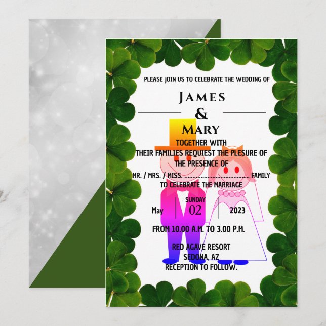 CARTES D'INVITATION DE MARIAGE (Devant / Derrière)