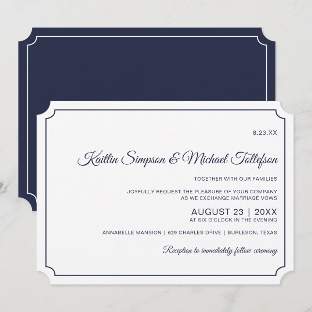 Cartes d'invitation de mariage à bordure simple (b (Devant / Derrière)