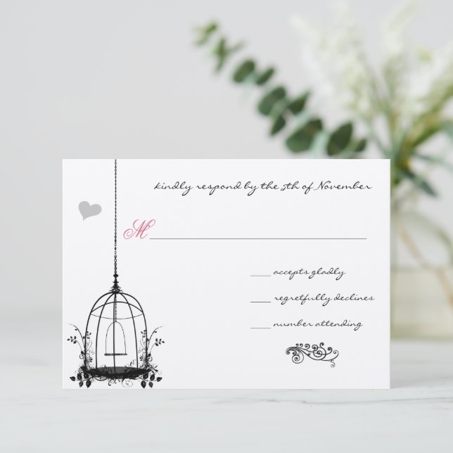 Cartes d'invitation de mariage à cage d'oiseau vin (Debout devant)