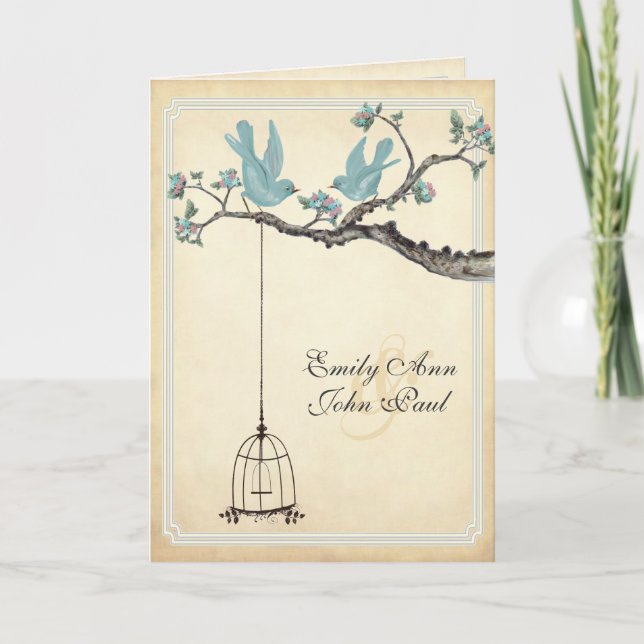 Cartes d'invitation de mariage à cage d'oiseaux am (Devant)