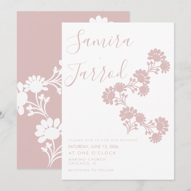Cartes d'invitation de mariage à couronne florale  (Devant / Derrière)
