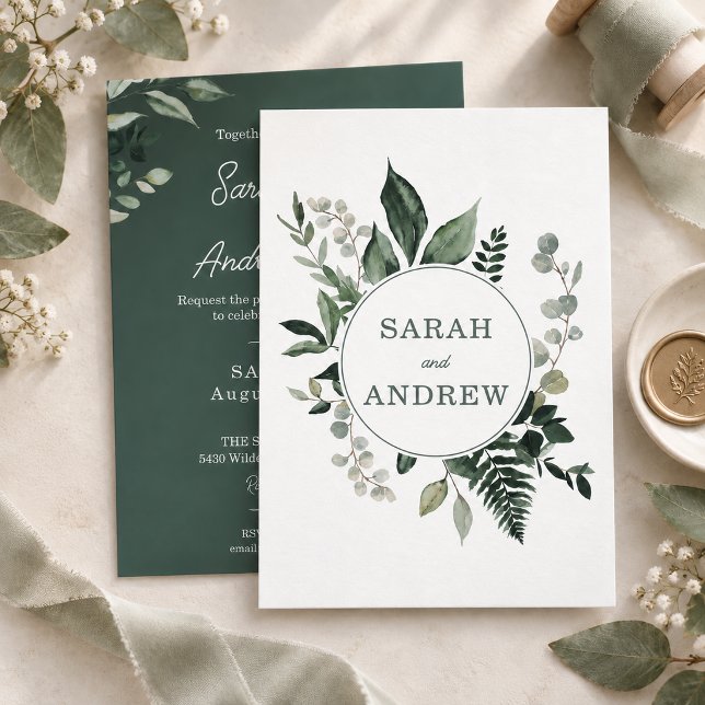 Cartes d'invitation de mariage à double face avec  (Greenery wedding invitations)
