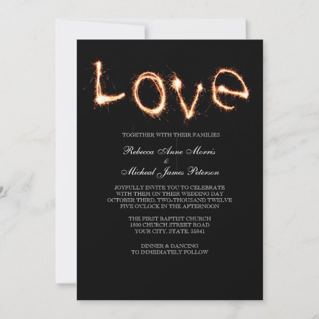 Cartes d'invitation de mariage à étincelles d'amou (Devant)