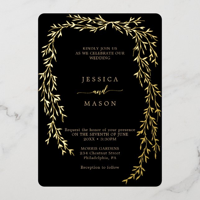 Cartes d'invitation de mariage à feuille d'or Glam (Recto)
