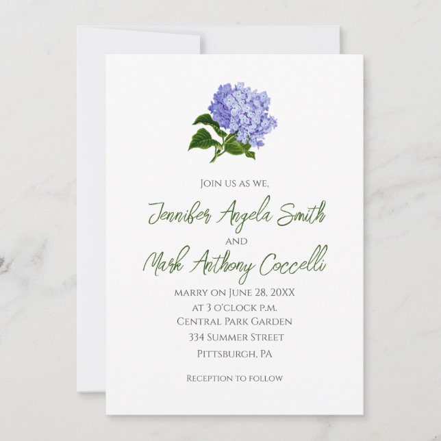 Cartes d'invitation de mariage à fleurs d'hydrange (Devant)
