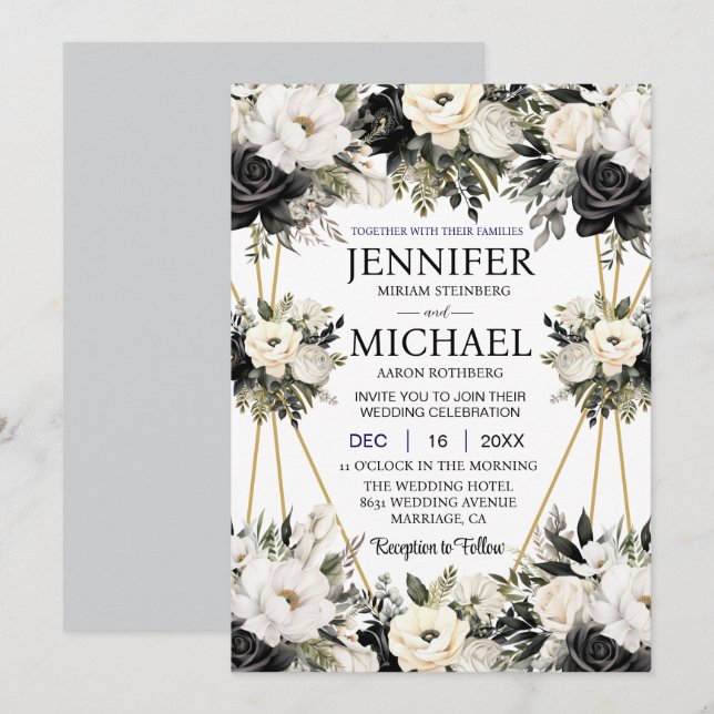 Cartes d'invitation de mariage à fleurs florales n (Devant / Derrière)
