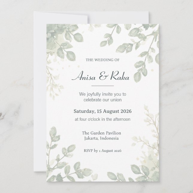 Cartes d'invitation de mariage à la botanique à l' (Devant)