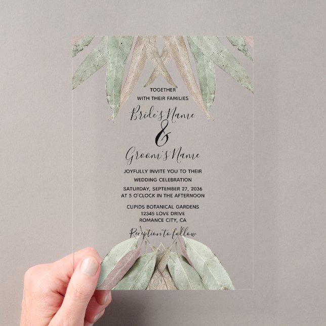 Cartes d'invitation de mariage à la feuille d'euca (In situ (ordinateur de poche))