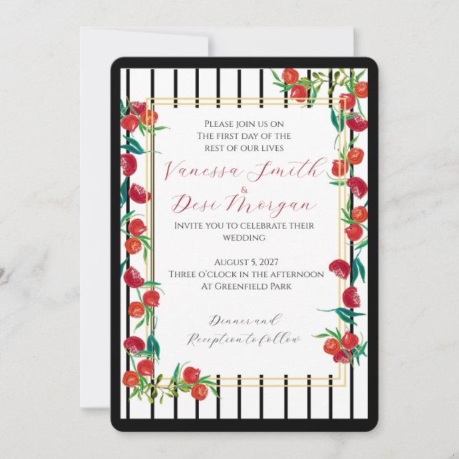 Cartes d'invitation de mariage à la grenade peinte (Devant)
