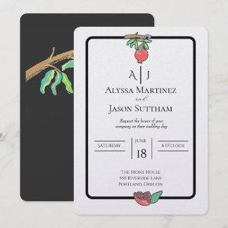 Cartes d'invitation de mariage à la grenade peinte