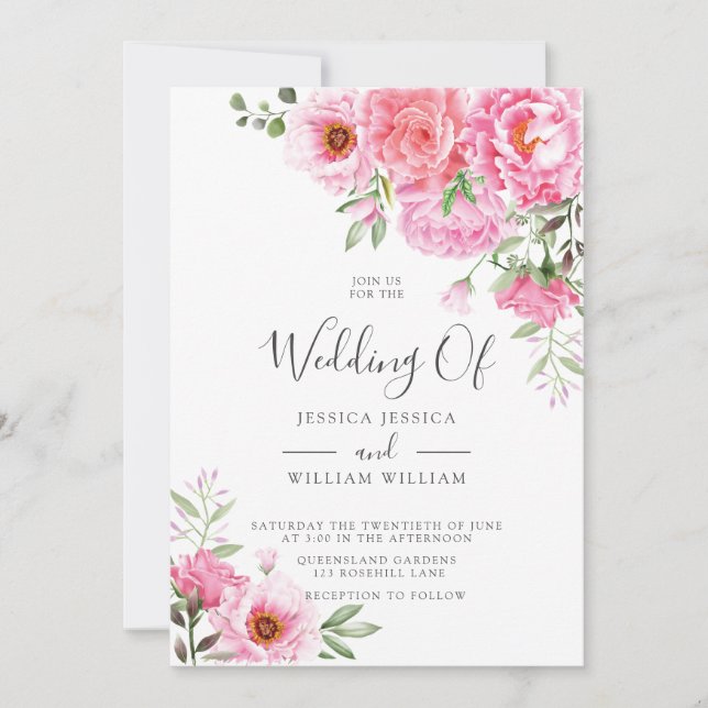 Cartes d'invitation de mariage à la rose de design (Devant)