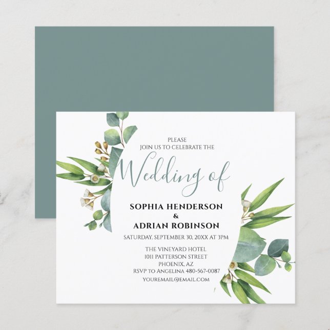 Cartes d'invitation de mariage à la végétation bot (Devant / Derrière)