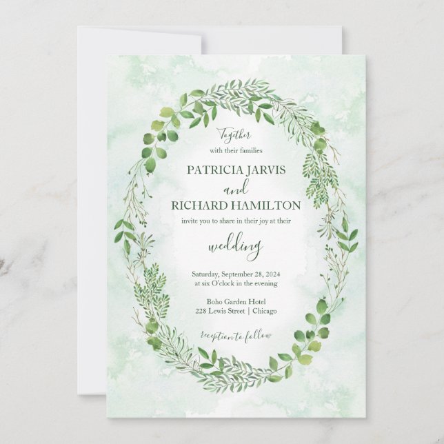 Cartes d'invitation de mariage à la végétation rom (Devant)