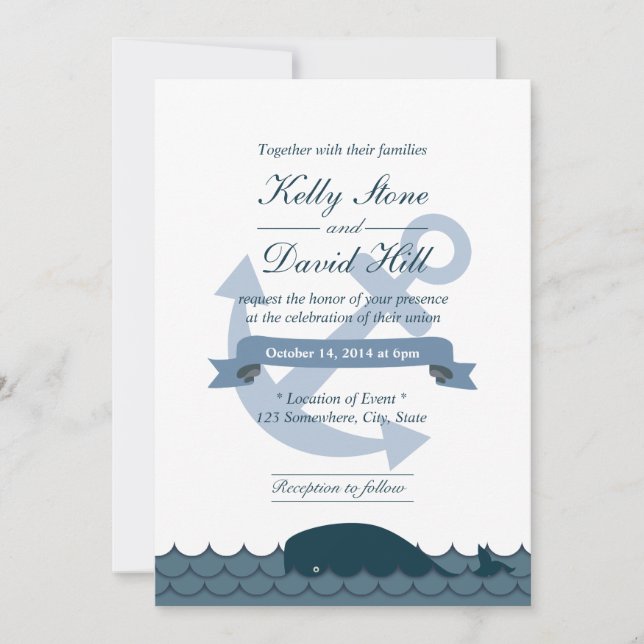Cartes d'invitation de mariage à l'ancre nautique  (Devant)