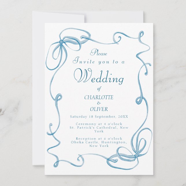 Cartes d'invitation de mariage à l'aquarelle avec  (Devant)