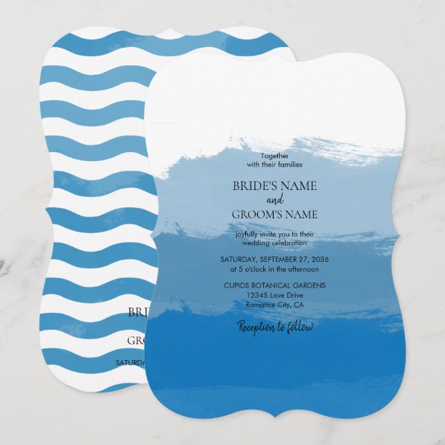 Cartes d'invitation de mariage à l'aquarelle Bleu  (Devant / Derrière)