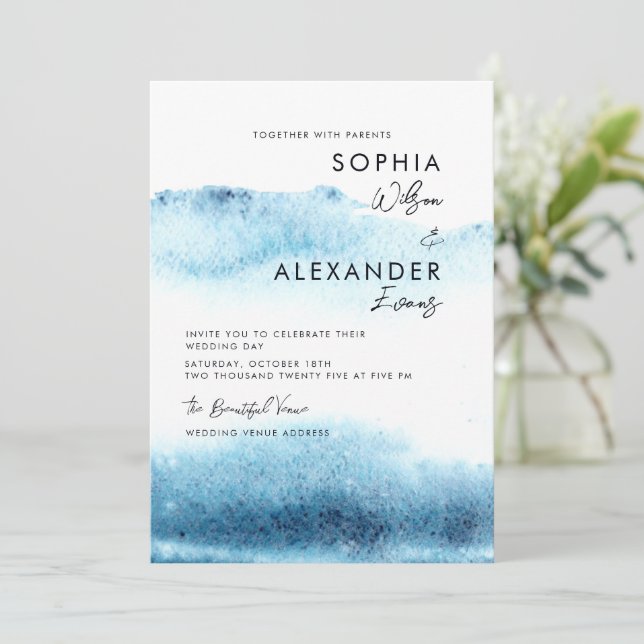Cartes d'invitation de mariage à l'aquarelle moder (Debout devant)