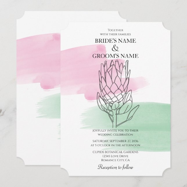 Cartes d'invitation de mariage à l'aquarelle Prote (Devant / Derrière)