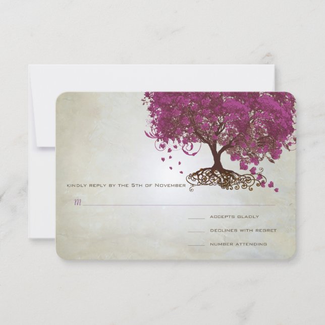 Cartes d'invitation de mariage à l'arbre à feuille (Devant)