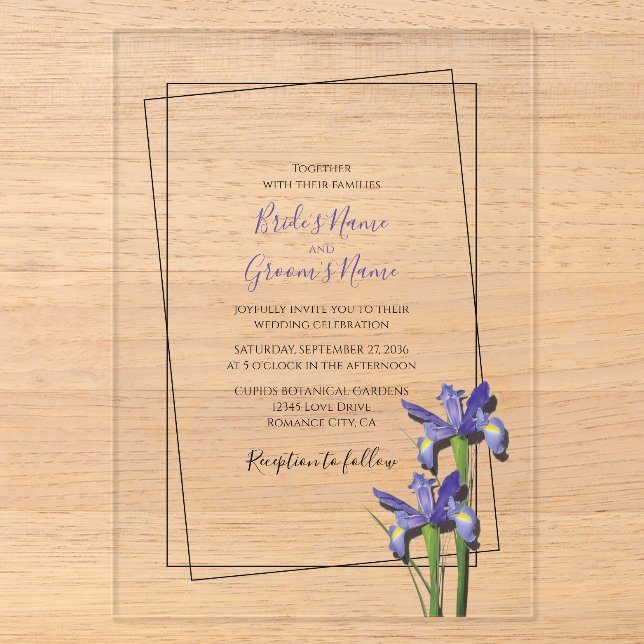 Cartes d'invitation de mariage à l'iris violet élé (Recto)