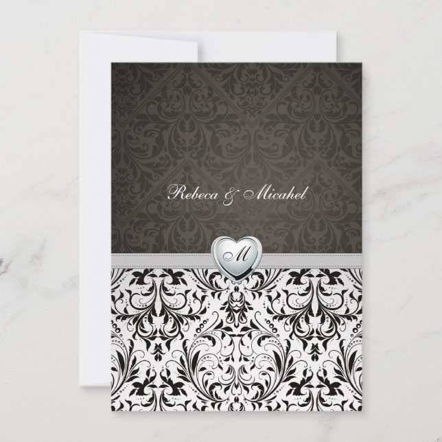 Cartes d'invitation de mariage à monogramme en dam (Devant)