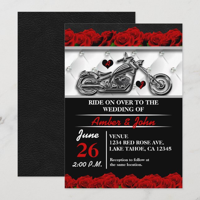 Cartes d'invitation de mariage à motif de moto en  (Devant / Derrière)
