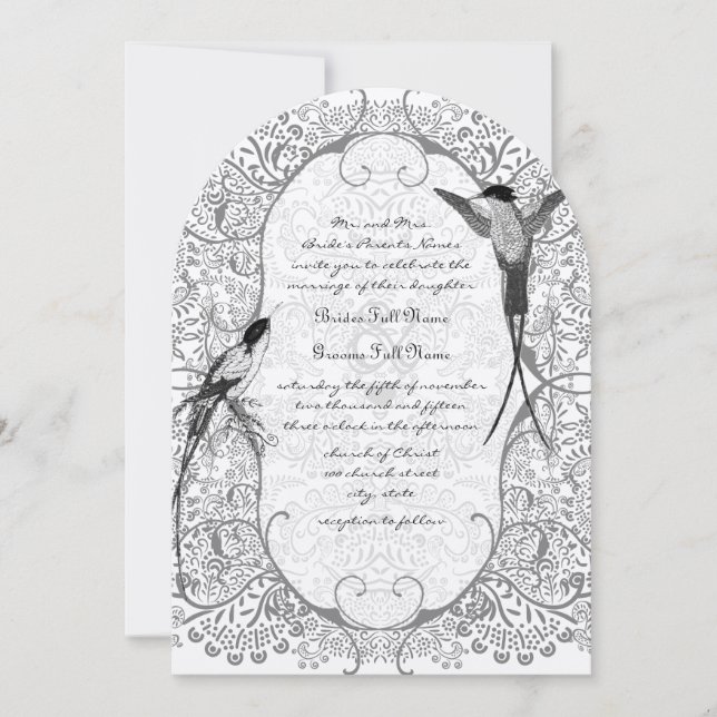 Cartes d'invitation de mariage à motif d'oiseau am (Devant)