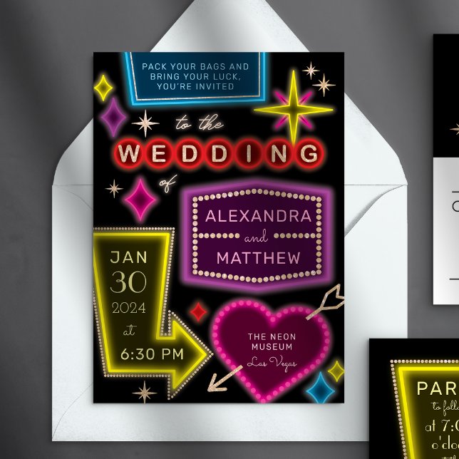 Cartes d'invitation de mariage à néon à Las Vegas (Créateur téléchargé)