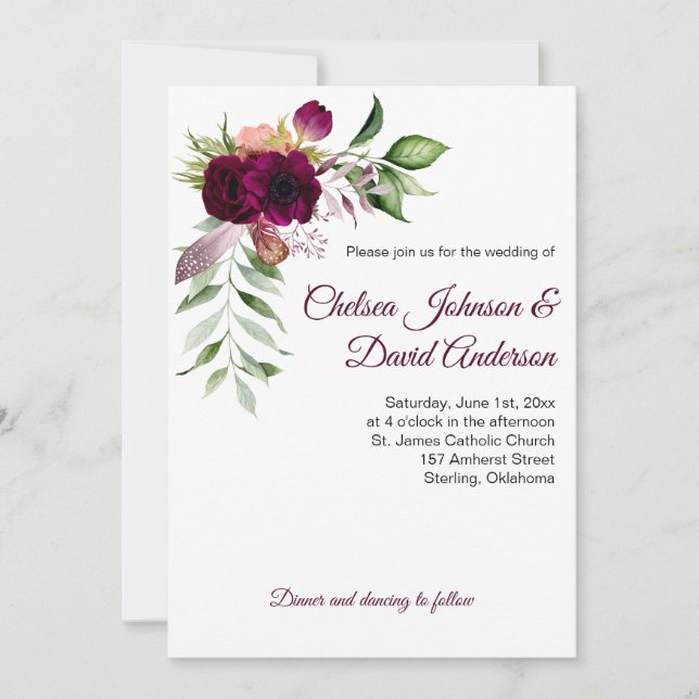 Cartes d'invitation de mariage à thème floral bohè (Devant)