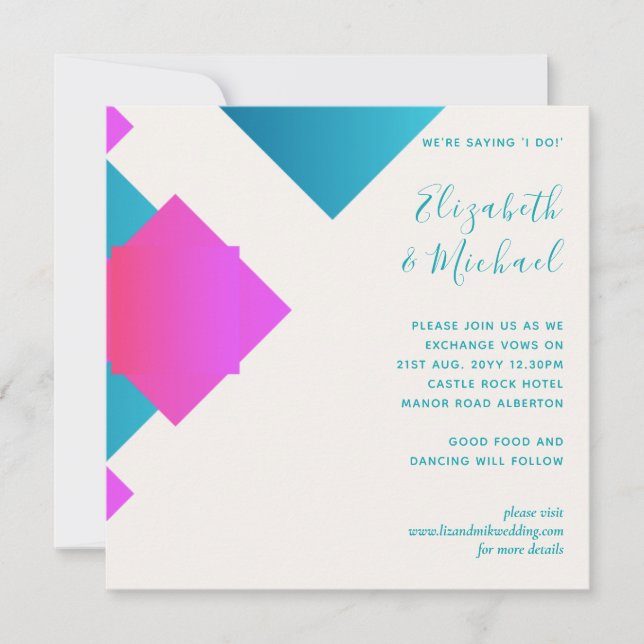 Cartes d'invitation de mariage abstraites turquois (Devant)