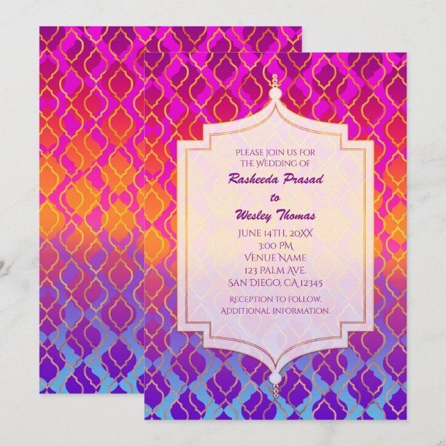 Cartes d'invitation de mariage arabes marocaines c (Devant / Derrière)