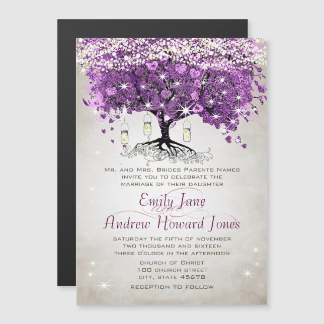 Cartes d'invitation de mariage Arbre à feuilles de (Devant / Derrière)