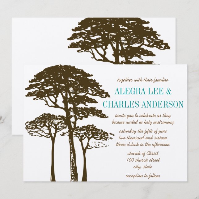 Cartes d'invitation de mariage Arbre Chêne Brun (Devant / Derrière)
