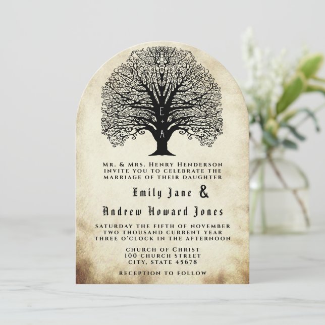 Cartes d'invitation de mariage arbre tourbillon pa (Debout devant)