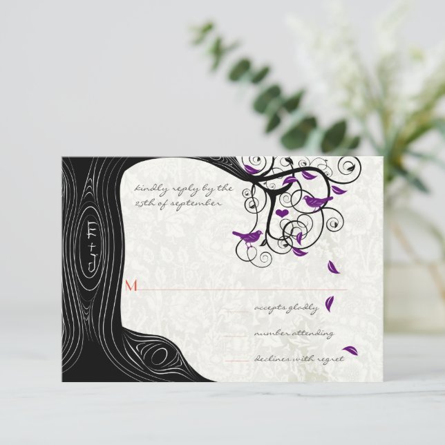 Cartes d'invitation de mariage Arbres noirs Oiseau (Debout devant)