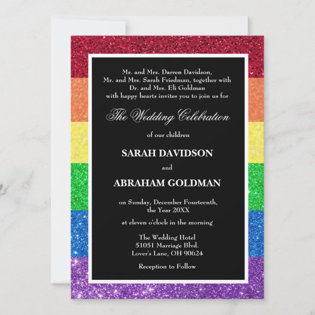 Cartes d'invitation de mariage arc-en-ciel pour pa (Devant)