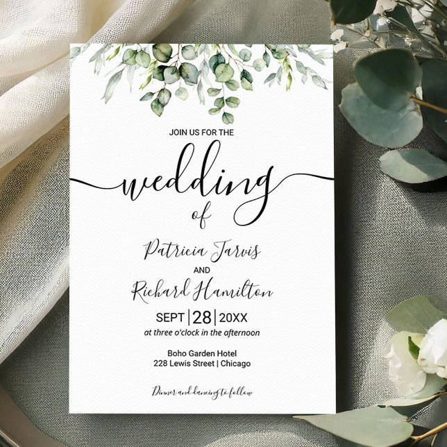 Cartes d'invitation de mariage au budget eucalyptu (Créateur téléchargé)