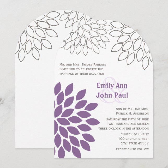 Cartes d'invitation de mariage au chrysanthème flo (Devant / Derrière)