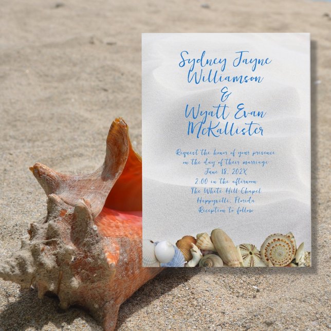 Cartes d'invitation de mariage au sable blanc Élég (Créateur téléchargé)