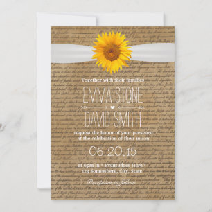 Cartes d'invitation de mariage au tournesol écritu