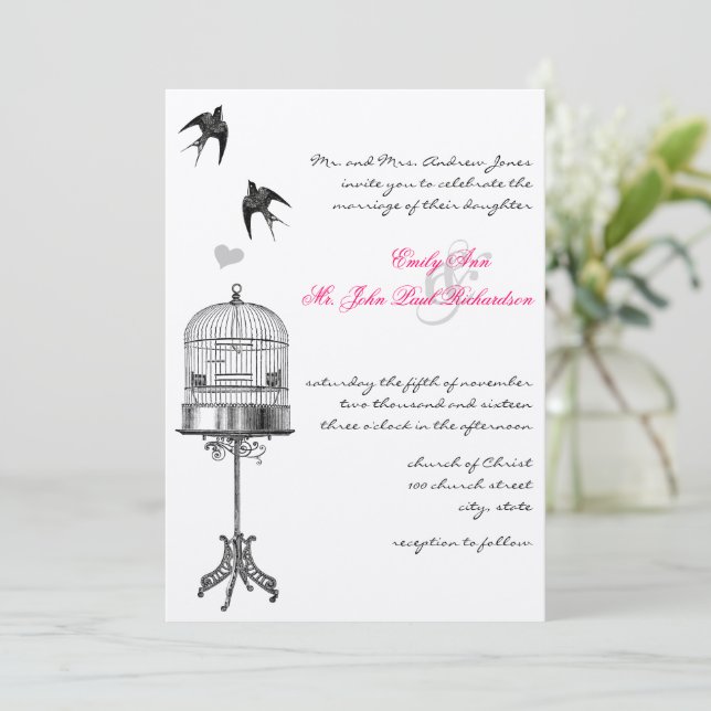 Cartes d'invitation de mariage aux accents roses C (Debout devant)