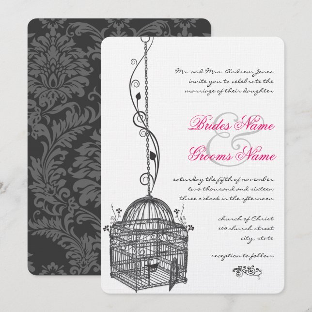 Cartes d'invitation de mariage aux accents roses d (Devant / Derrière)