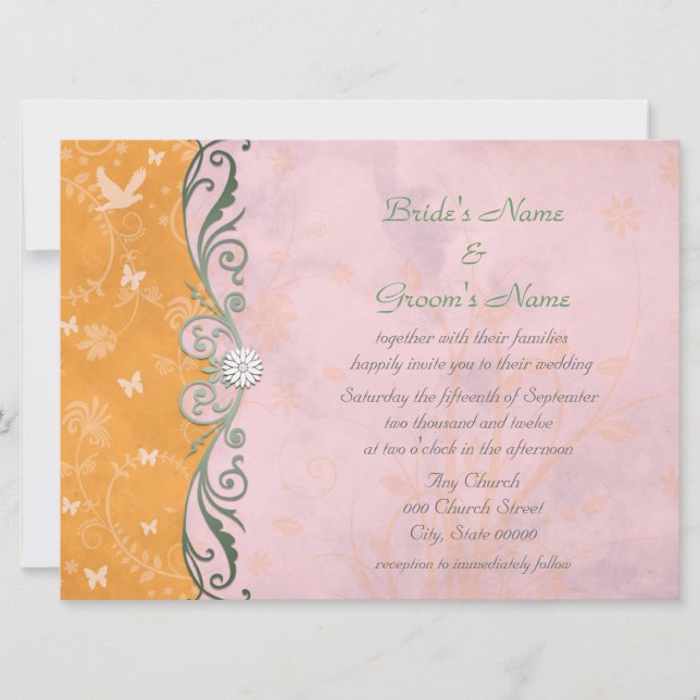 Cartes d'invitation de mariage aux fleurs orange e (Devant)