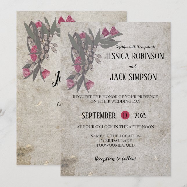 Cartes d'invitation de mariage aux fleurs sauvages (Devant / Derrière)